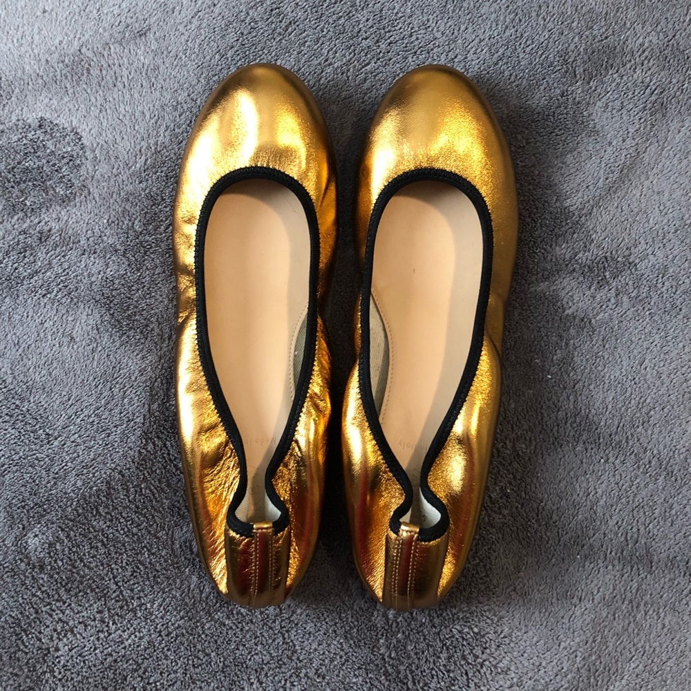 NWOT J. Crew gold leather flats, 9